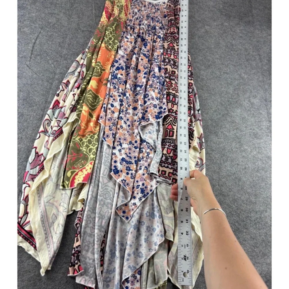 Free People Patchwork Asymmetrical Maxi Dress - Cream, Pink, Orange, Green, Blue